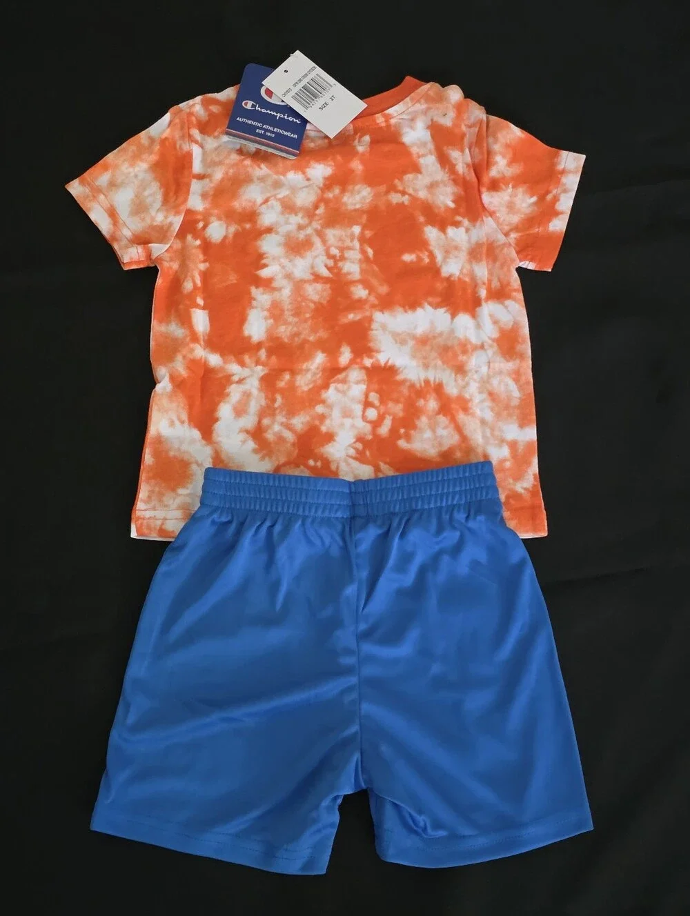Champion Kids Orange & White Tie-Dye Logo Tee with Blue Shorts 2T